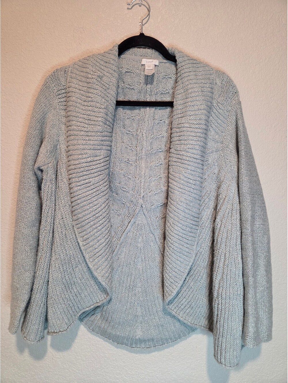 Pure Jill Light Gray Cable Knit Petite Cardigan Sweater Medium Petite